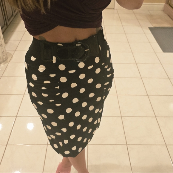 SPD Polka Dot Pencil Skirt with Belt - Picture 12 of 16